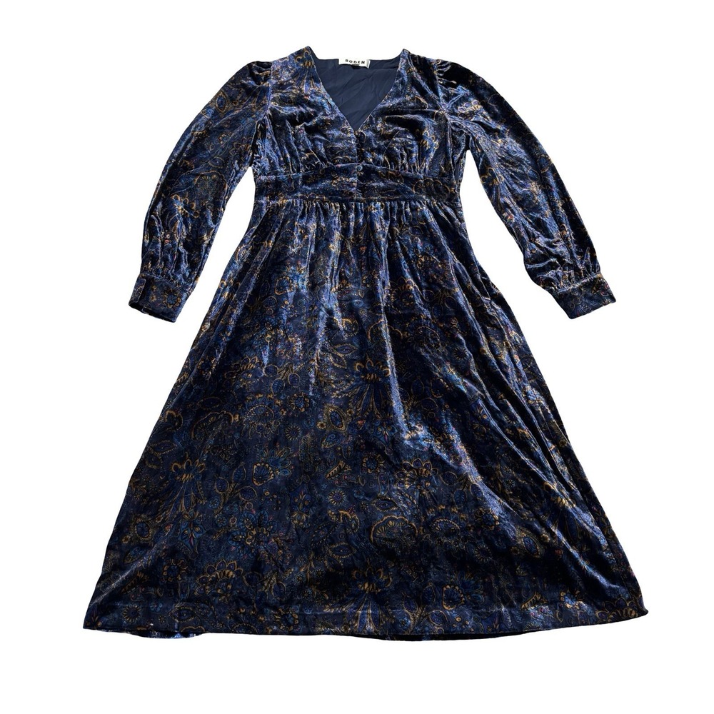 Boden Women's Velvet Midi Cocktail Party Tea Dress Paisley Pattern Sz 4P - 16x42